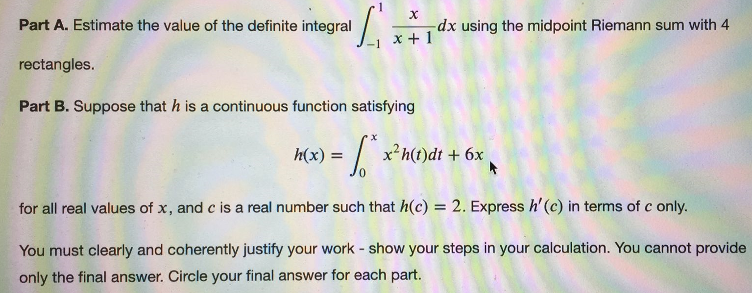 Solved х Part A. Estimate the value of the definite integral | Chegg.com