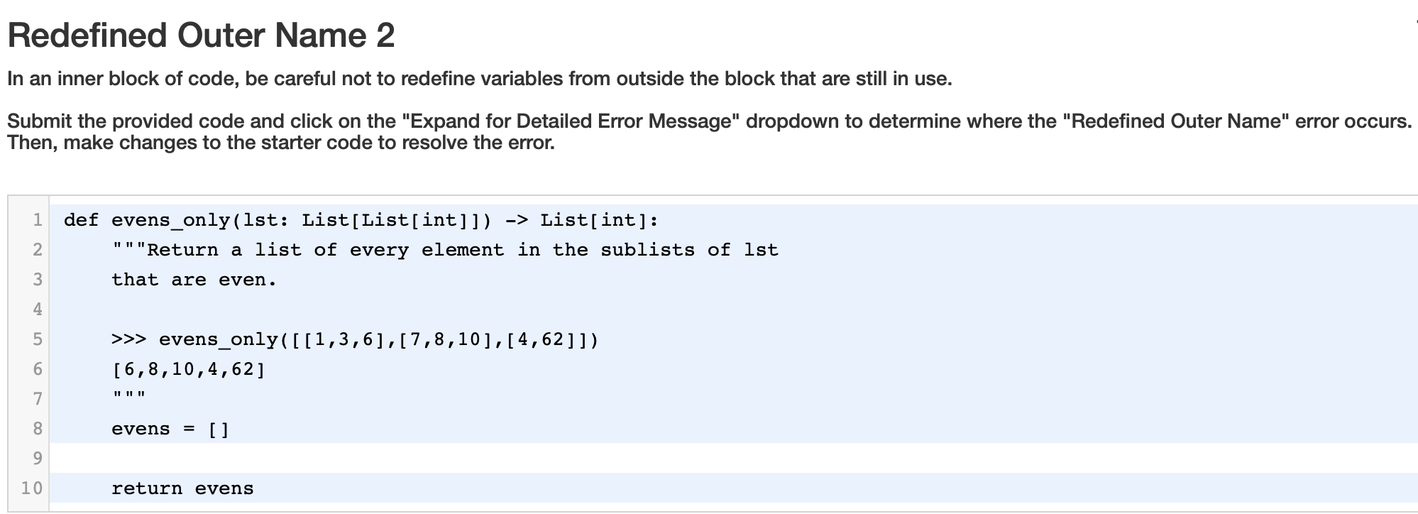 Redefined Outer Name 2 In An Inner Block Of Code Be Chegg Com