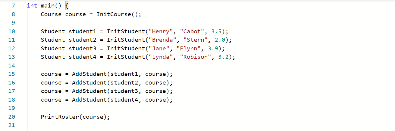 Solved Complete Course.c by implementing the PrintRoster() | Chegg.com