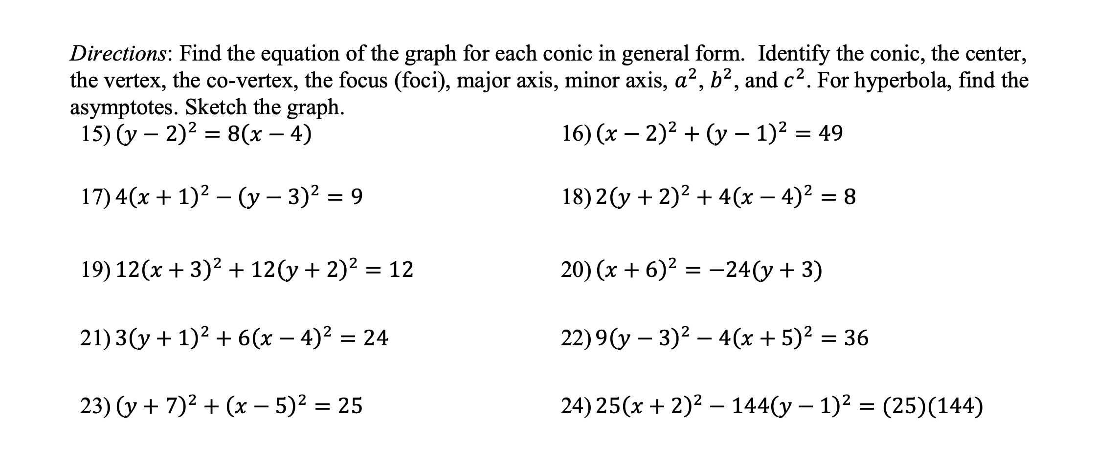 Solved Directions Find The Equation Of The Graph For Each Chegg Com