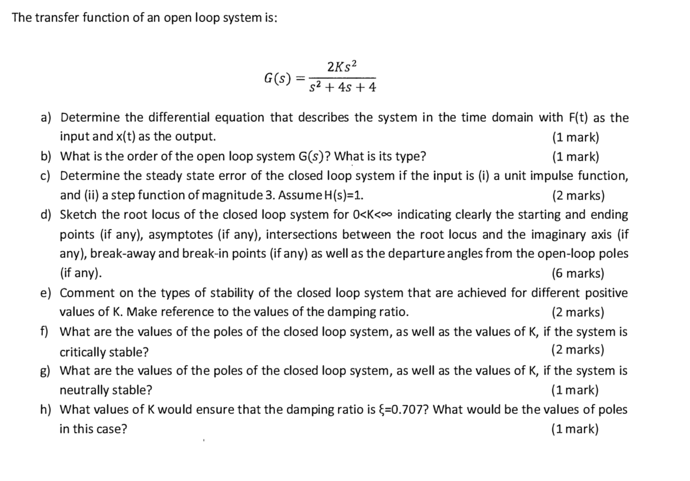 Solved The transfer function of an open loop system is: G(s) | Chegg.com