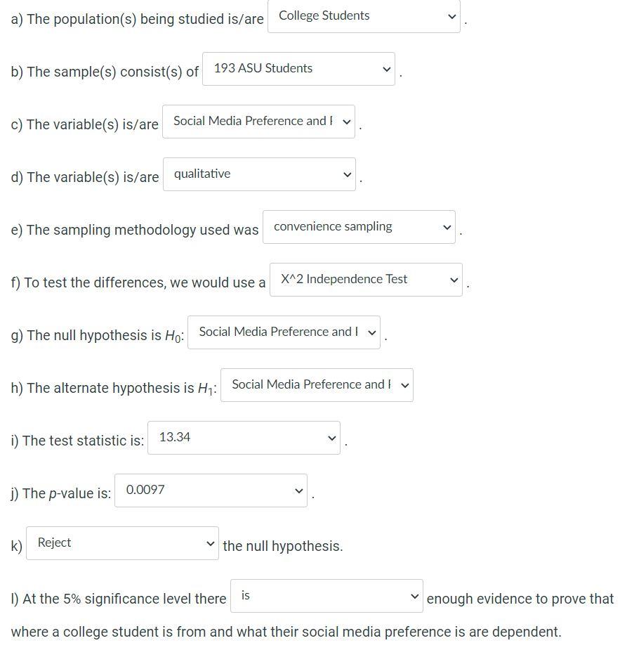 Solved Is This Correct C.) Says "Social Media Preference And | Chegg.com