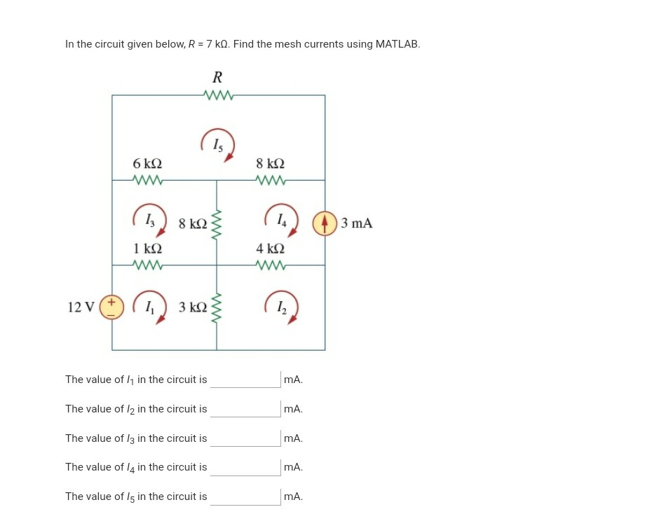 Solved In the circuit given below, R 7 kQ. Find the mesh | Chegg.com