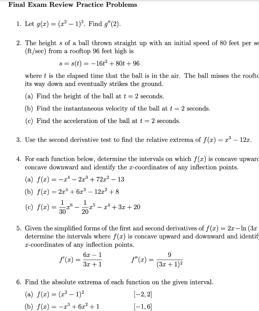 Solved Final Exam Review Practice Problems 1. Let g(x) = (x² | Chegg.com