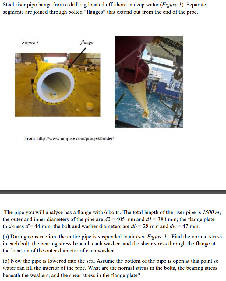 Steel riser pipe hangs from a drill rig located | Chegg.com