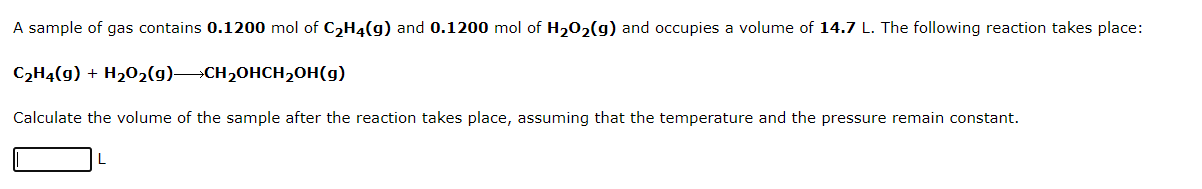 Solved A sample of gas contains 0.1200 mol of C2H4 9 and Chegg