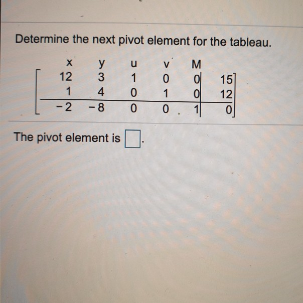 Solved Determine The Next Pivot Element For The Tableau Chegg Com