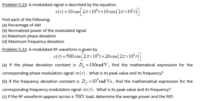 Solved Problem 5.23: A modulated signal is described by the | Chegg.com