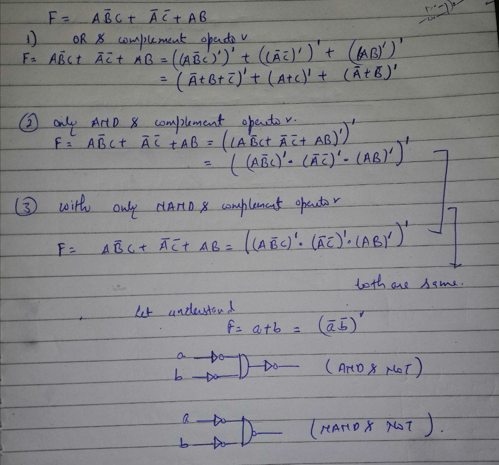 Solved Using Demorgan S Theorem Express Function F Abc Ac Ab 1 Onlyor Complement Operations 2 Com Q