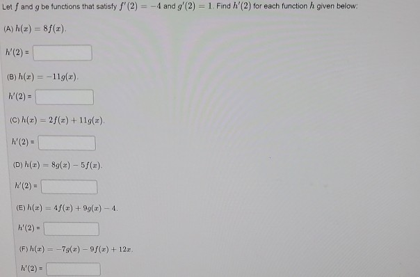 Solved Let And G Be Functions That Satisfy F 2 4 A Chegg Com
