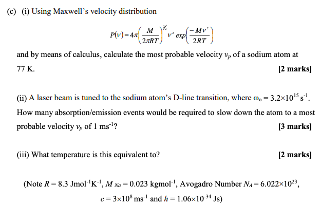 Solved C I Using Maxwell S Velocity Distribution M M Chegg Com