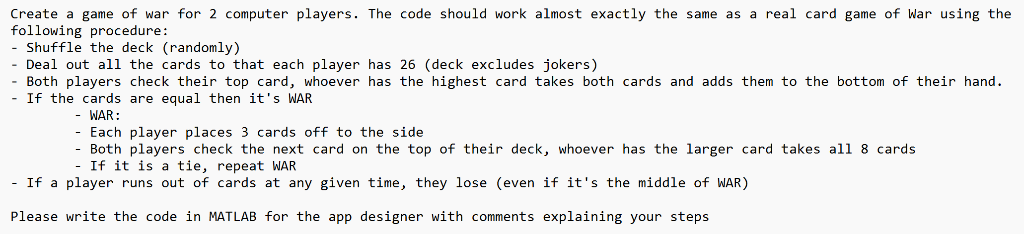 Solved Create a game of war for 2 ﻿computer players. The | Chegg.com