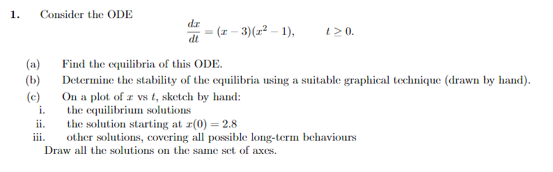 Solved 1. Consider the ODE dar dt (0 - 3)(x2 - 1), t> 0. (a) | Chegg.com