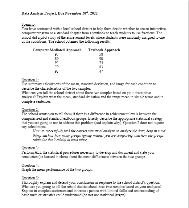 Solved Data Analysis Project Due November Chegg