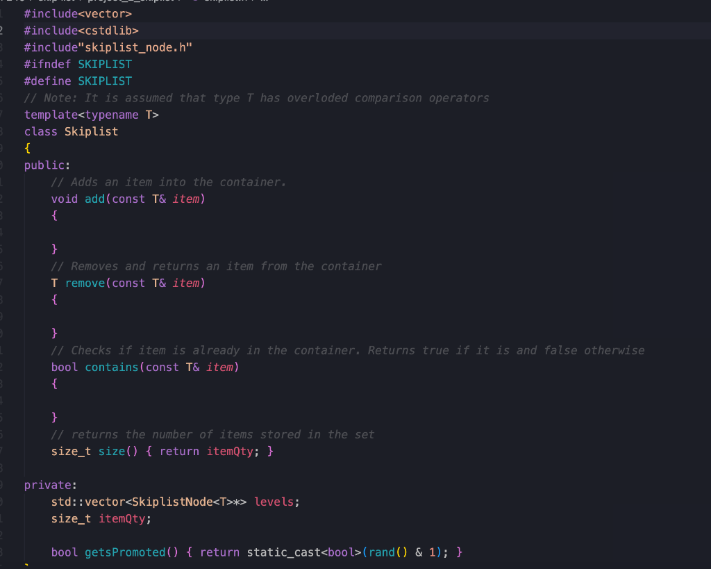 Solved please code skip list in c++ according to the | Chegg.com