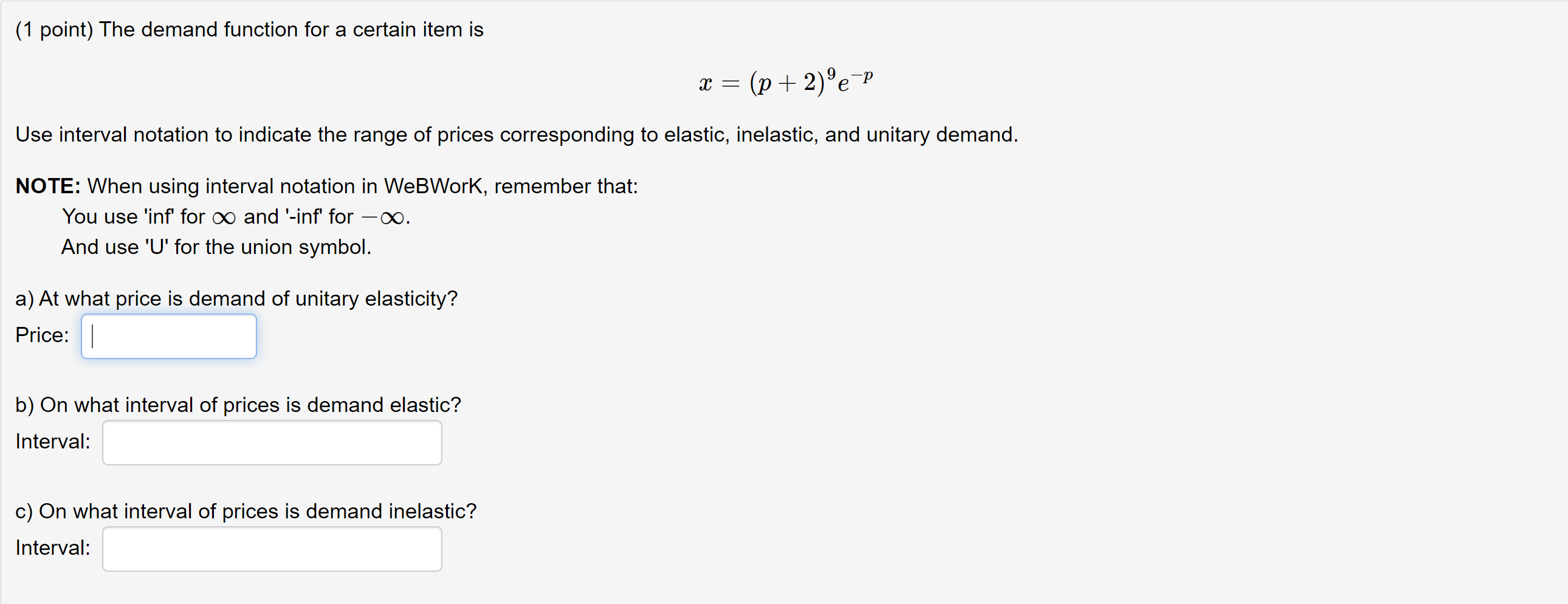 Solved (1 point) The demand function for a certain item is | Chegg.com