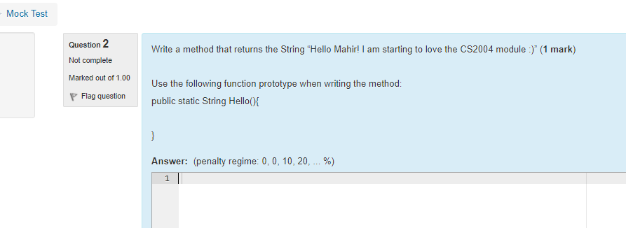 Solved Mock Test Write a method that returns the String | Chegg.com