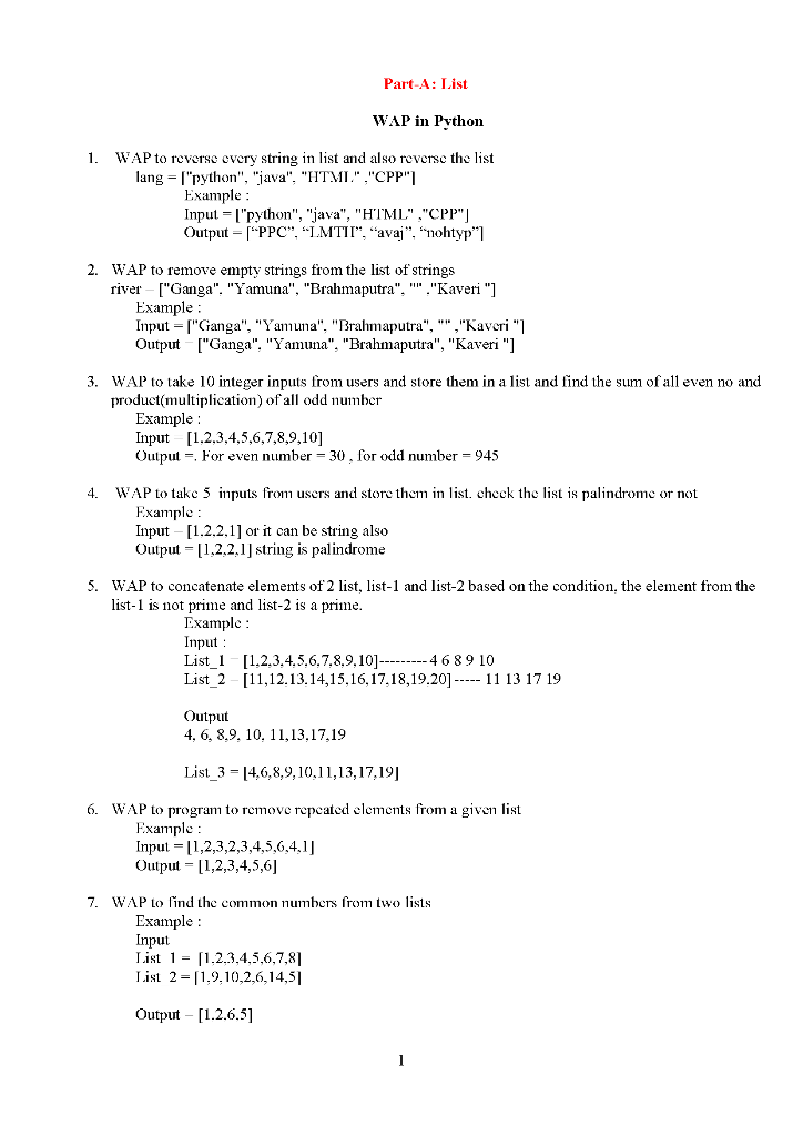 Solved Part-A: List Wap In Python 1. Wap To Reverse Every | Chegg.Com