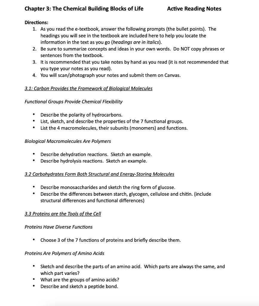 Solved Chapter 3 The Chemical Building Blocks of Life