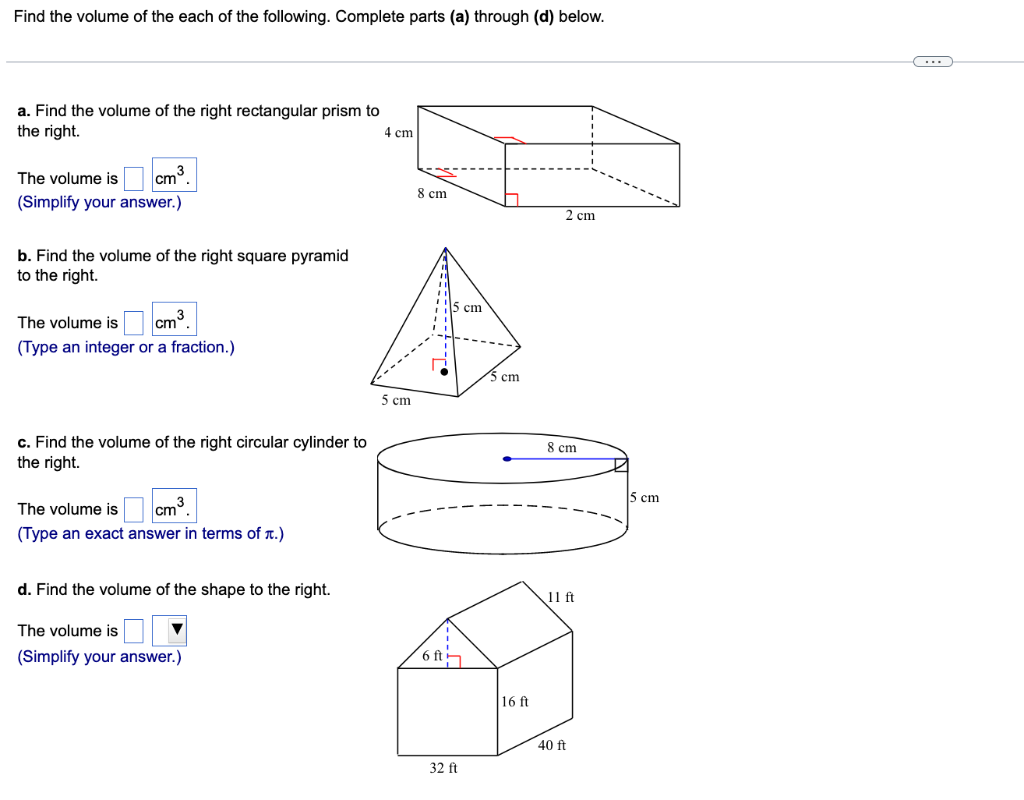 Solved Find The Volume Of The Each Of The Following. | Chegg.com