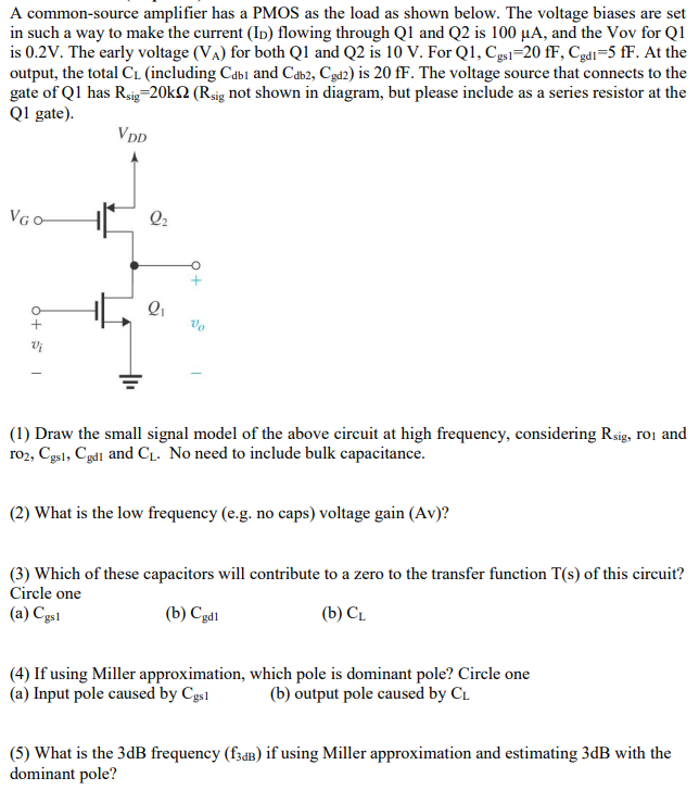 Solved A common-source amplifier has a PMOS as the load as | Chegg.com