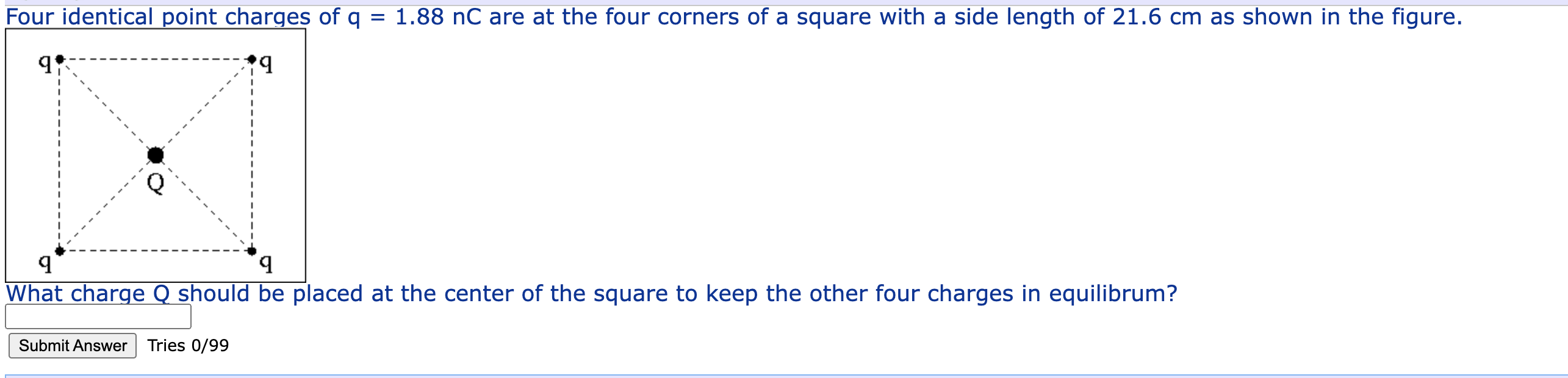 Solved Four Identical Point Charges Of Q = 1.88 Nc Are At 