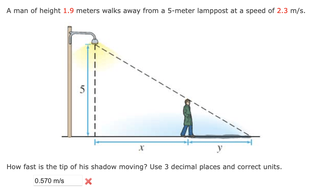 Solved A man of height 1.9 meters walks away from a 5-meter | Chegg.com