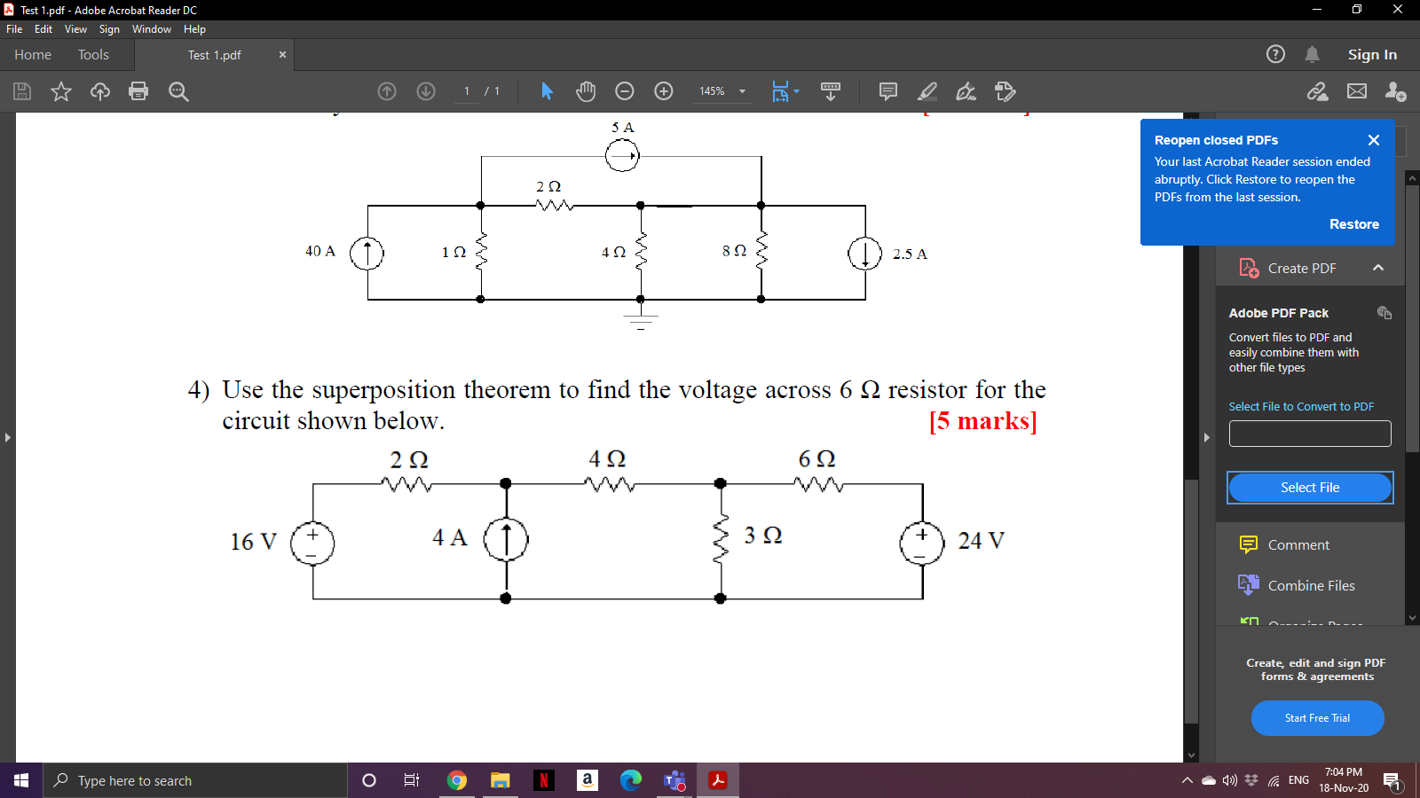 Solved 0 A Test 1.pdf Adobe Acrobat Reader DC File Edit Chegg