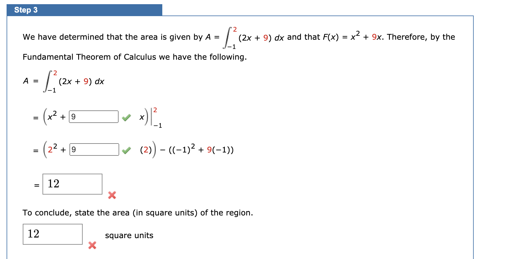 Solved Step 3 2 We have determined that the area is given by | Chegg.com