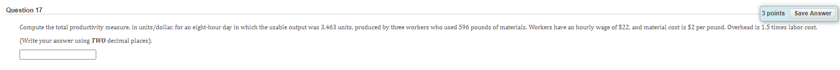 Solved Question 17 3 points Save Answer Compute the total | Chegg.com