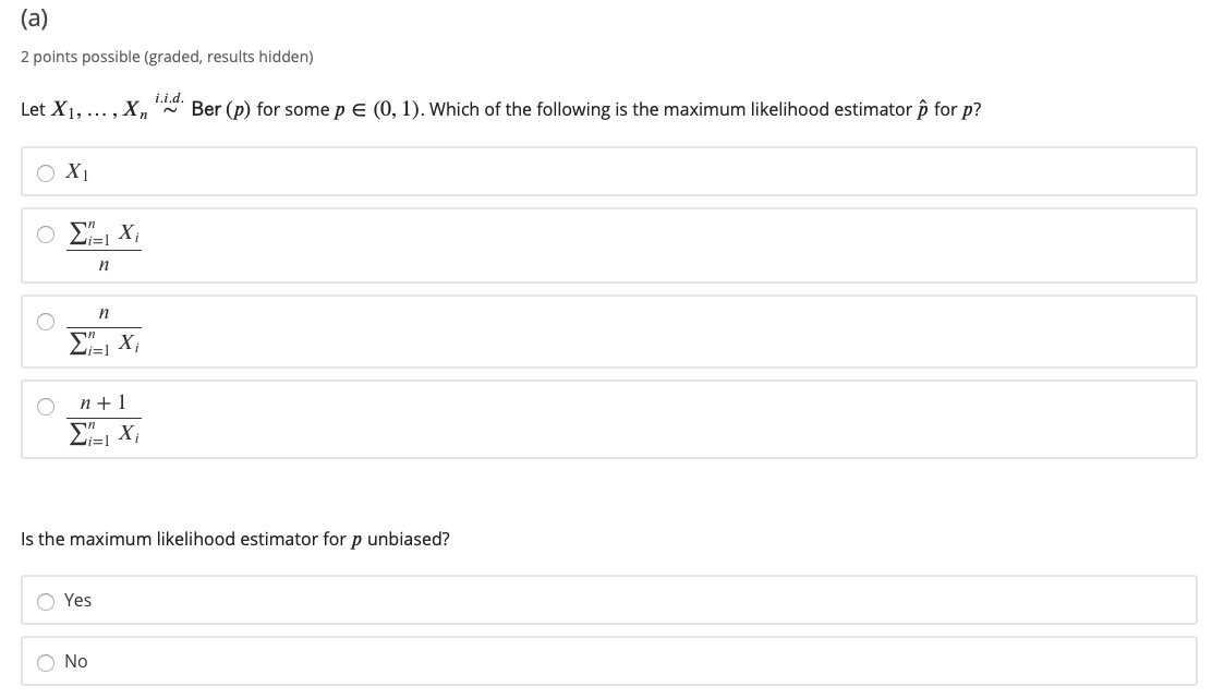 Solved (a) 2 Points Possible (graded, Results Hidden) I.i.d. | Chegg.com