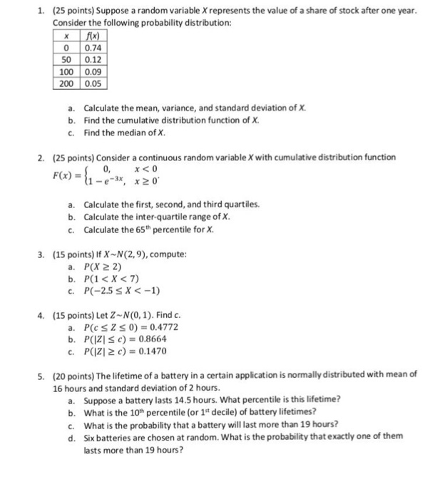 Solved 1. 25 Points) Suppose A Random Variable X Represents | Chegg.com