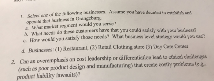 Solved E Of The Following Businesses. Assume You Have | Chegg.com