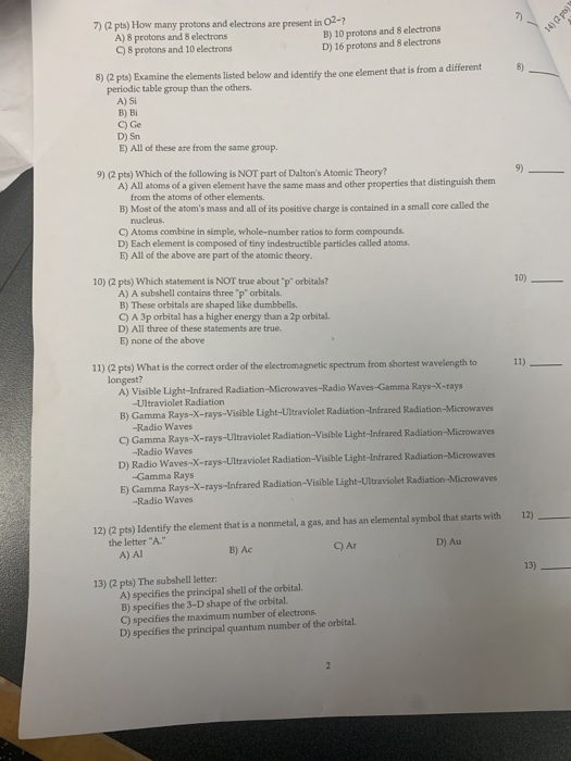 Solved 7) (2 ps)How many protons and electrons are present | Chegg.com