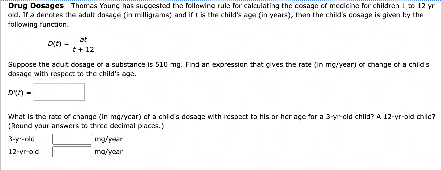 Solved Drug Dosages Thomas Young has suggested the following | Chegg.com