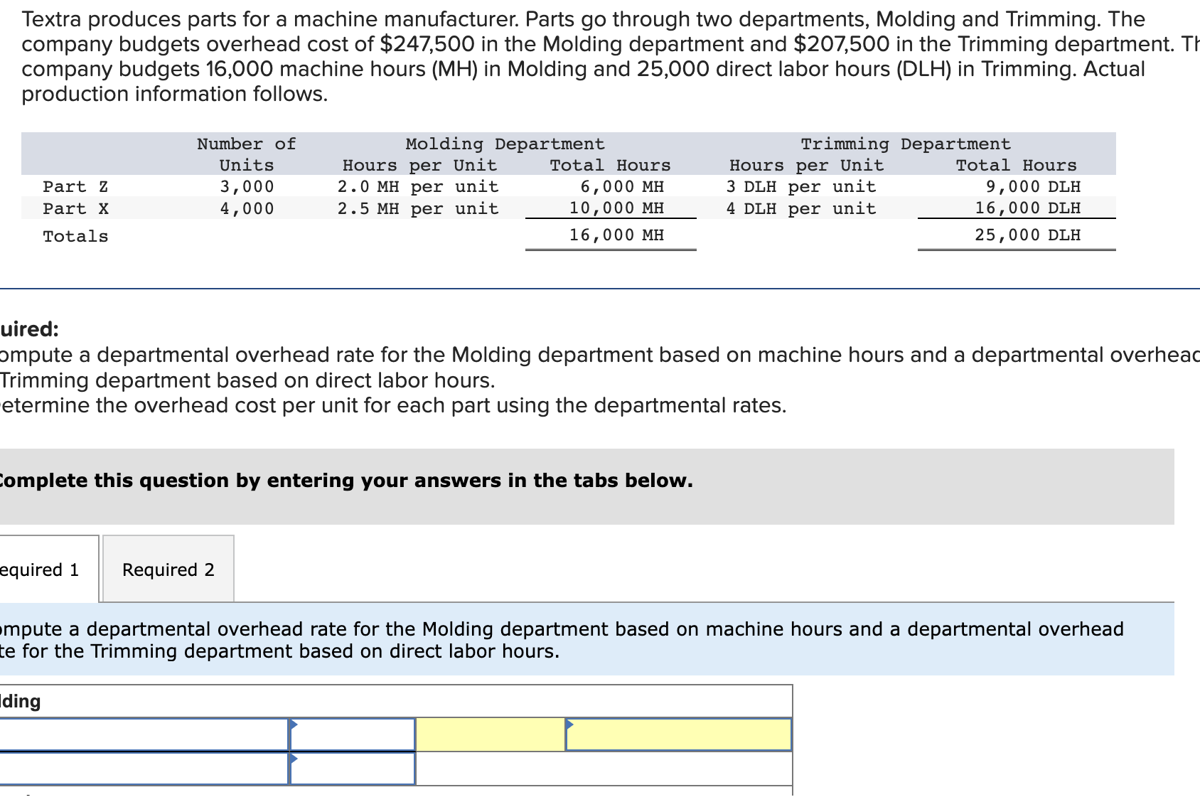 Solved Determine the overhead cost per unit for each part