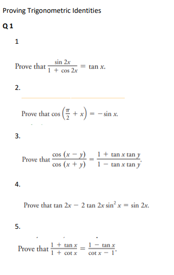 Solved Proving Trigonometric Identities Q1 Prove That Sin 2x Chegg Com