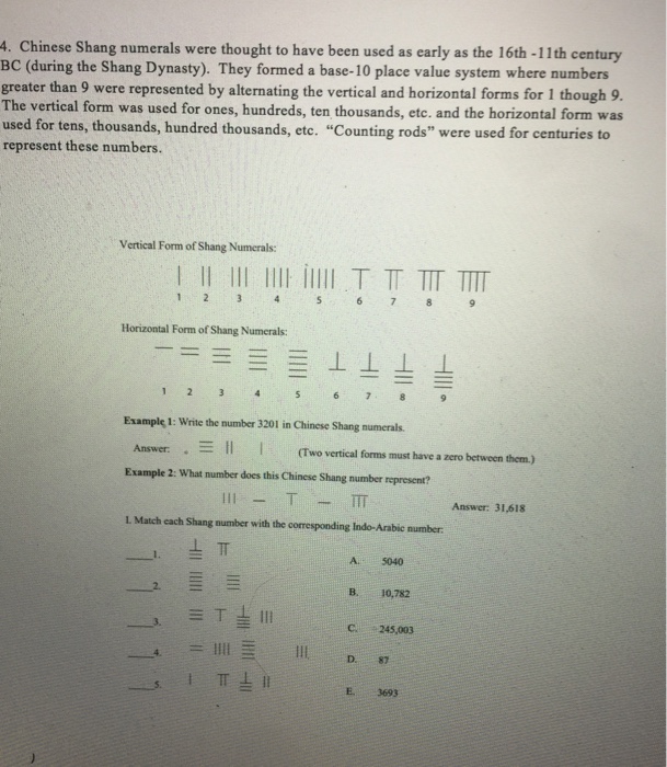 Solved Chinese Shang numerals were thought to have been used