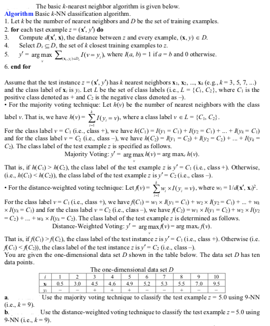The Basic K-nearest Neighbor Algorithm Is Given | Chegg.com