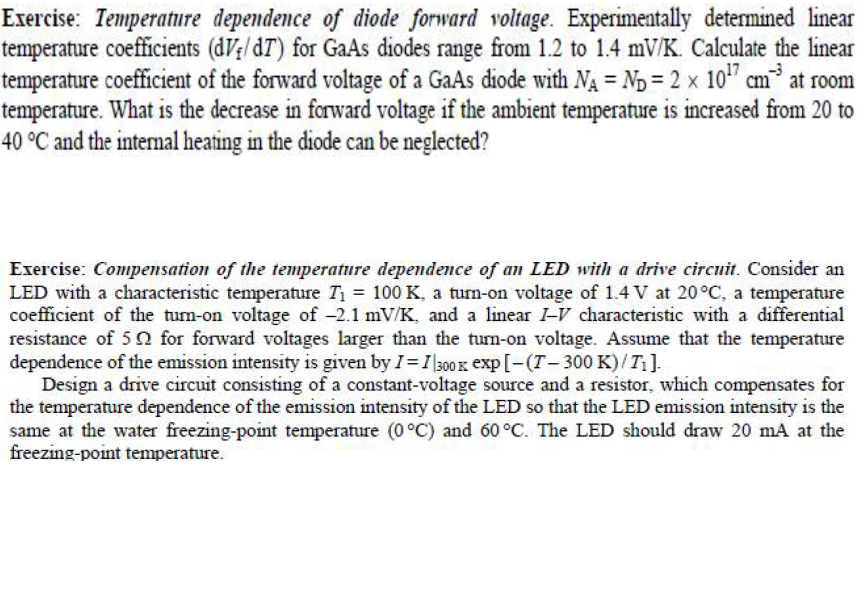 Solved Exercise: Temperature dependence of diode forward | Chegg.com