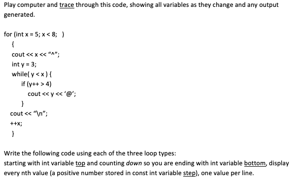 Solved Play computer and trace through this code, showing | Chegg.com