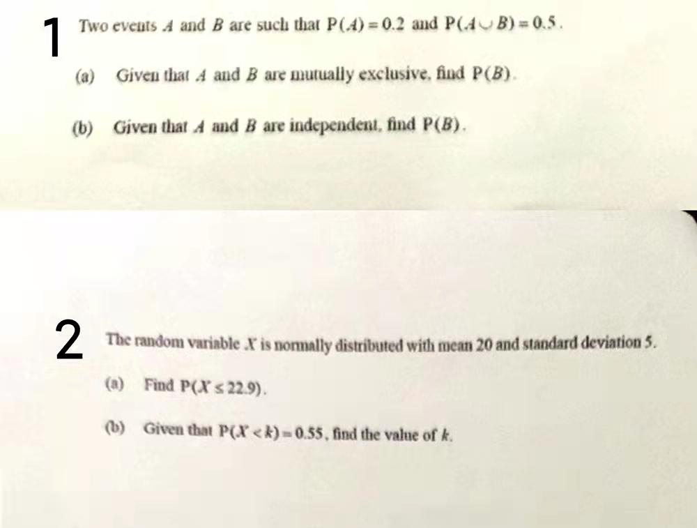 Solved 1 Two Events A And B Are Such That P(A) = 0.2 And | Chegg.com