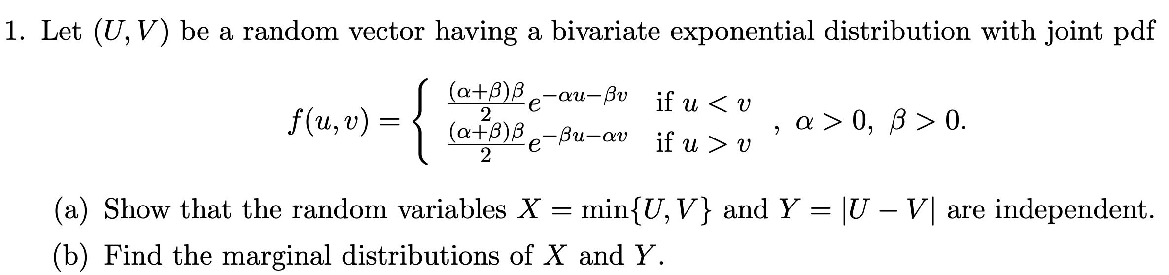 Solved 1 Let U V Be A Random Vector Having A Bivariate Chegg Com