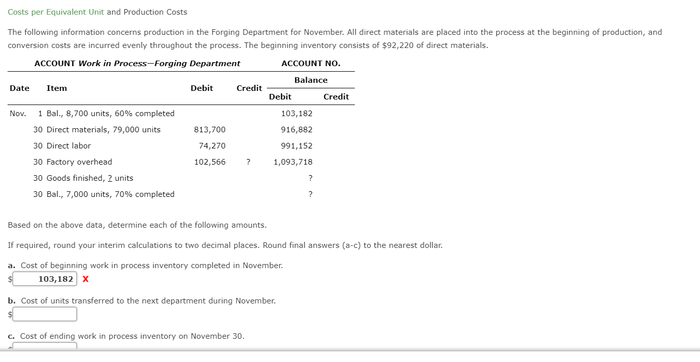 Solved c. Cost of ending work in process inventory on