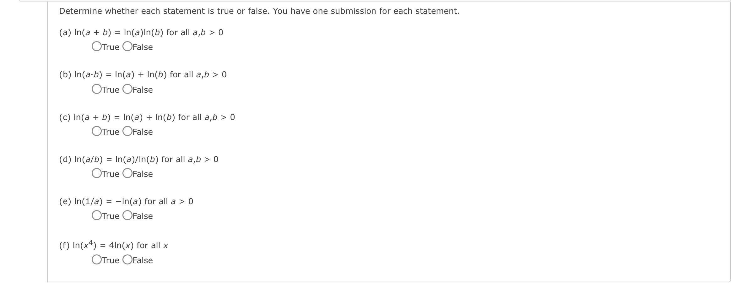 Solved Determine whether each statement is true or false. | Chegg.com