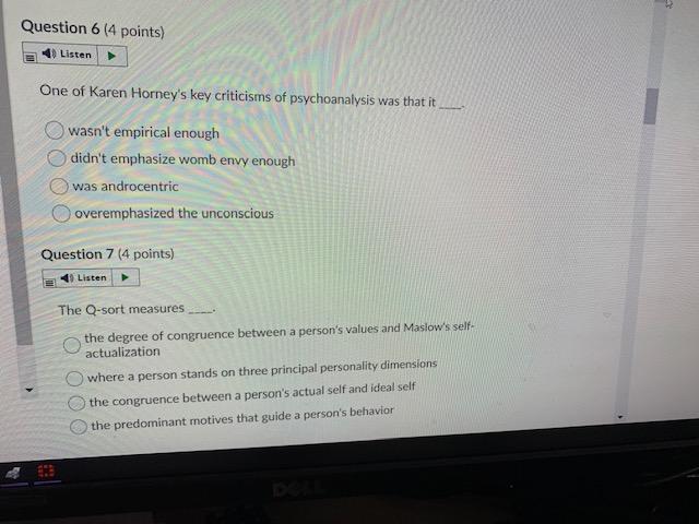 Solved Question 6 (4 Points) Listen One Of Karen Horney's | Chegg.com