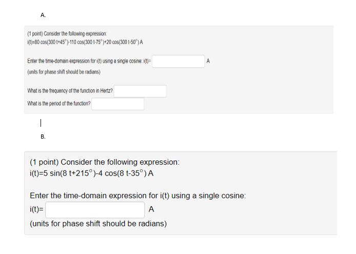 Solved A. (1 point) Consider the following expression i()=80 | Chegg.com