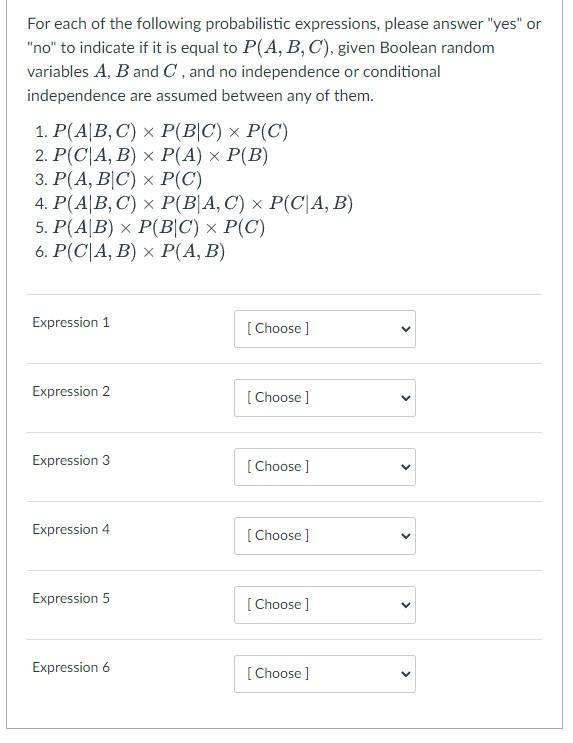 Solved For Each Of The Following Probabilistic Expressions, | Chegg.com