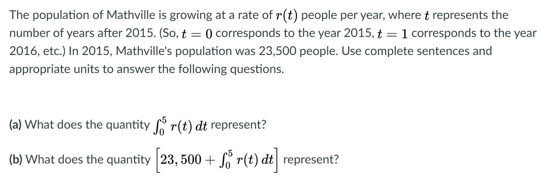 Solved The population of Mathville is growing at a rate of | Chegg.com