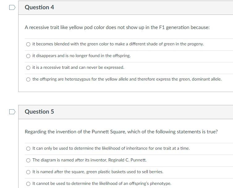 Solved Question 4 A recessive trait like yellow pod color | Chegg.com